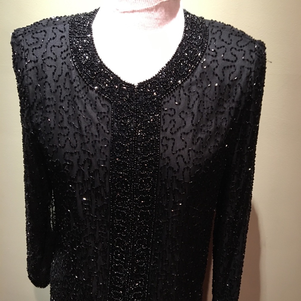 Stunning Black Beaded Silk Top   Size S/M